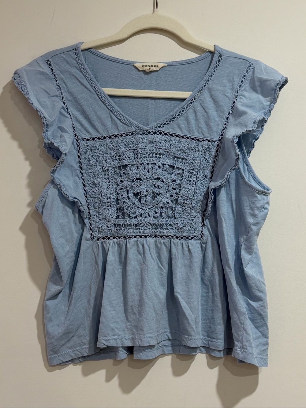 Lucky Brand Crochet Detail Flutter Sleeve Top